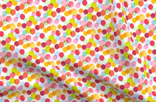 Spoonflower Tela - Globos brillantes Fiesta de cumpleaños Colorido Feliz Naranja Rojo Rosa Impreso en Tela de Gasa Cuarto Grasa - Costura Ropa de