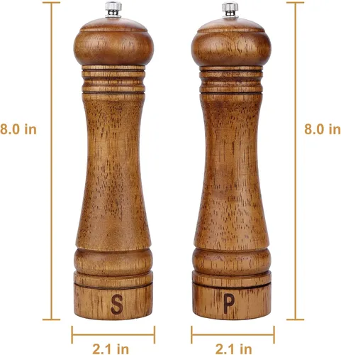 Miniatura 2 de Gulex® Molinillo de pimienta de madera, grosor ajustable, molinillo de pimienta de madera de 8 pulgadas, mecanismo de molienda de cerámica, molino