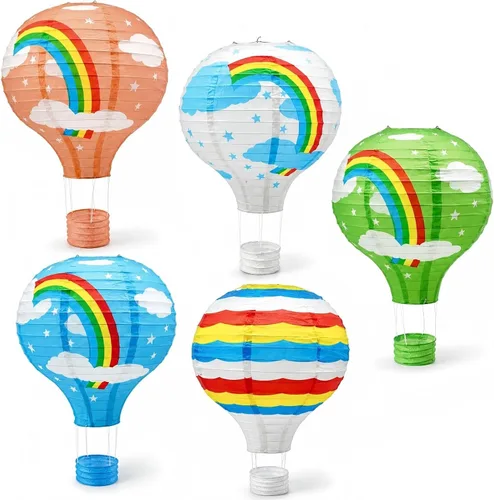 Miniatura 9 de Faroles de papel de globo aerostático de 12 pulgadas, decoraciones de Navidad en julio, decoración colgante de Papá Noel y estrella para fiesta