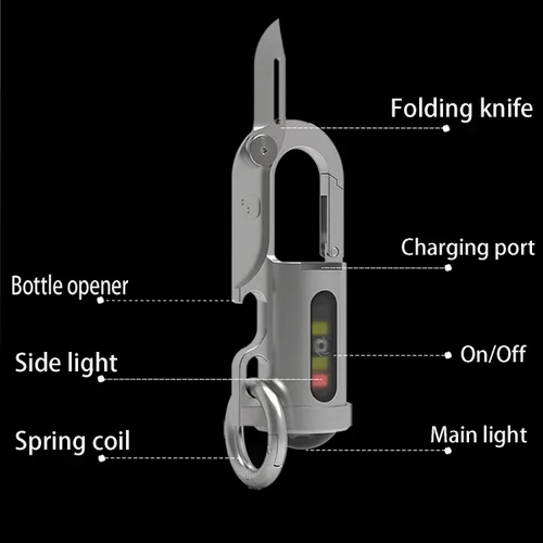 Miniatura 8 de Mini portátil 1200lm Led Super brillante EDC Llavero Linterna H Pro .USB recargable para camping, emergencia, hombres Gadgets Light... (Plata-Blanco)