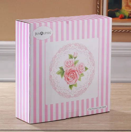 Miniatura 8 de Jusalpha 3-Tier porcelana china pastel soporte para postres, pasteles, fiesta de té, bandeja de servir, Dorado