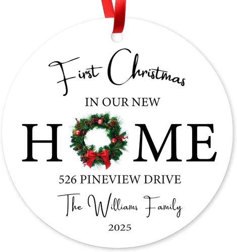 Adorno personalizado para la primera Navidad en nuestro nuevo hogar 2025, adorno de Navidad de dirección de casa nueva, regalos de inauguración de
