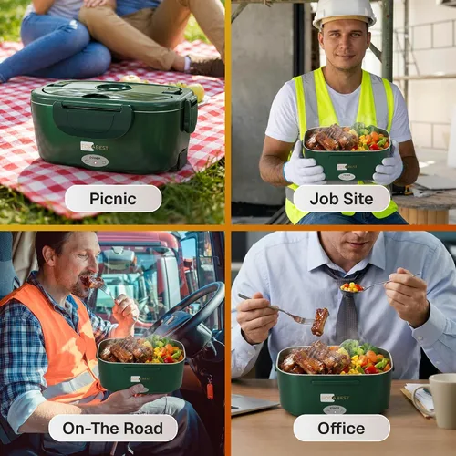 Miniatura 6 de FORABEST Lonchera térmica – Fiambrera eléctrica de 80 W – Calentador de alimentos portátil con 2 recipientes de acero inoxidable de 1.5 L, bolsa