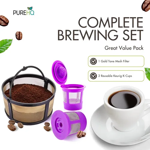 Miniatura 3 de PureHQ - Jarra de filtro de café molido de malla reutilizable para cafeteras Keurig K-Duo Essentials y K Duo, con 2 cápsulas K recargables por