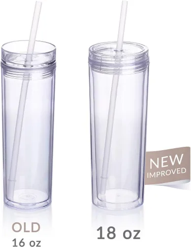 Miniatura 2 de Cupture Vasos delgados de acrílico con pajitas, 18 onzas, paquete de 8 (transparente)
