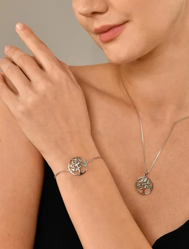 Miniatura 2 de YL Pulsera de árbol de plata de ley 925 con eslabones de árbol de la vida, joyería de piedra natal para mujer