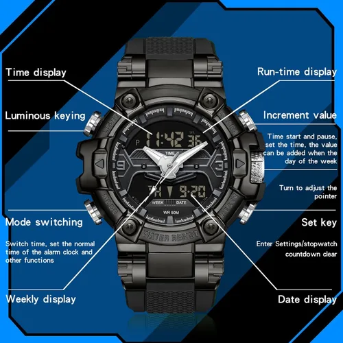Miniatura 7 de findtime Relojes de diseñador genial para hombre, color azul, gran cara, relojes para hombres, electrónico único, deportivo, militar, audaz