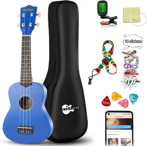 Miniatura 19 de Everjoys Paquete de ukelele soprano para principiantes de 21 pulgadas con clase en línea gratuita, bolsa de actuación, afinador digital, púas y paño