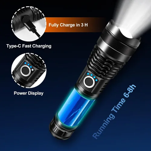 Miniatura 4 de Linternas recargables, 250000 lúmenes de alto lumen linterna LED súper brillante con 3 modos, IP65 impermeable, linterna potente de mano para caza