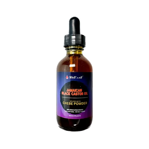 Well's - Aceite de ricino negro jamaicano infundido con polvo Chebe de 2 onzas líquidas, 100% natural, mejora la densidad del cabello, nutre