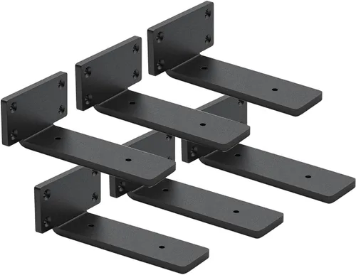 Miniatura 6 de Paquete de 4 soportes de estante flotantes de 8 pulgadas, soporte de estante oculto de 1/5 pulgadas de grosor, soportes de metal de hierro
