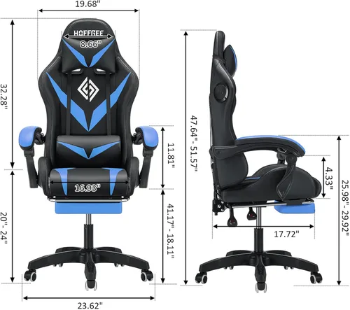 Miniatura 2 de HOFFREE - Silla gamer con masaje, altavoces Bluetooth y luces LED, silla ergonómica para computadora y videojuegos con reposapiés, silla de Azul