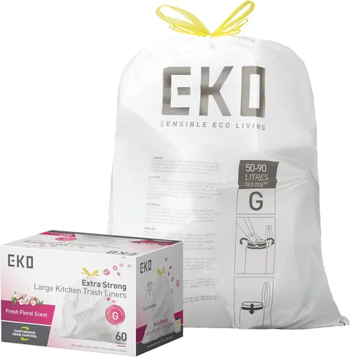Miniatura 11 de EKO 4 galones / 10-15 litros, 80 bolsas de basura pequeñas con cordón, bolsas de basura extrafuertes sin perfume, rollo fácil de dispensar