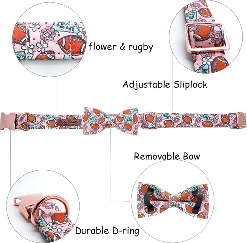 Miniatura 2 de Collar para perros - Rugby con flores Collar para mascotas con lazos para perros Corbatin para mascotas Collar para perros ajustable Collar