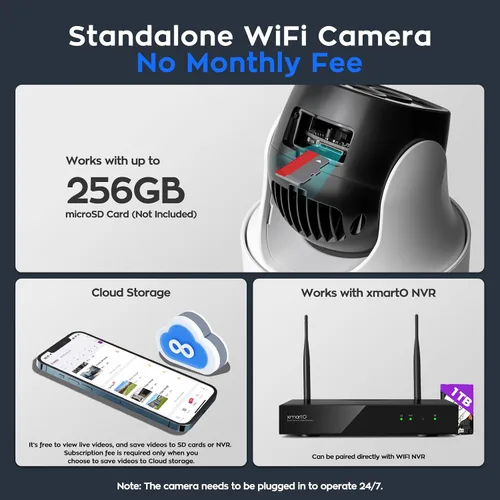 Miniatura 7 de XMARTO 10X Zoom Mesh WiFi6 PTZ Sistema de cámara de seguridad de seguimiento AI, paquete de doble lente de 10 cámaras 2K, NVR expandible de 10