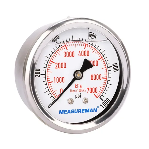 Miniatura 11 de MEASUREMAN - Manómetro de presión 1/4 NPT, manómetro de presión lleno de glicerina 0-100psi/kPa con esfera de 2.5 pulgadas y caja de acero