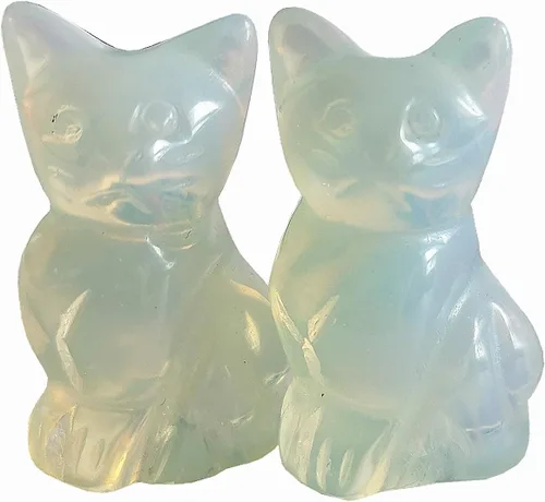 Miniatura 10 de 2 piezas de cristales de labradorita negra natural y piedras curativas, figuras de gato de la suerte talladas en bolsillo, coleccionables de 1.5