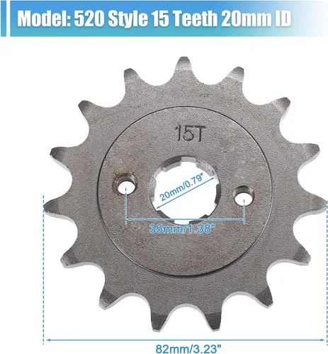 Miniatura 3 de X AUTOHAUX 1 juego de 520 estilos 15 dientes 0.787 in ID motocicleta piñón delantero para motocicleta 50cc 70cc 110cc 125cc motocicleta Dirt Pit