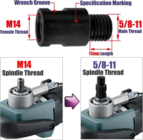 Miniatura 2 de Yakamoz 2 piezas de accesorio para amoladora angular M14 hembra a 5/8 "-11 adaptador macho Pulidor giratorio M14 a 5/8"-11 adaptador convertidor