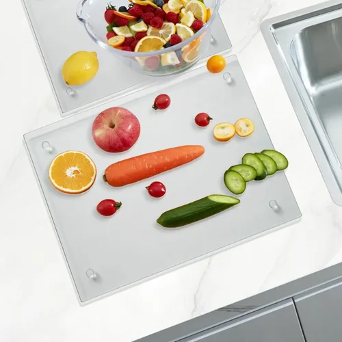 Miniatura 5 de Tabla de cortar de vidrio templado Mymonfif para cocina, tabla de vidrio transparente para encimera, resistente al calor, con pies antideslizantes