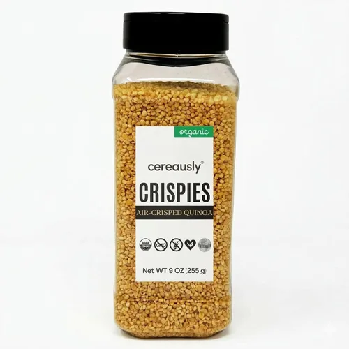 CEREAUSLY Crispies orgánicos de quinua – Superalimento crujiente de quinua inflado – Cereal de grano antiguo y cobertura de yogur – Sin azúcar