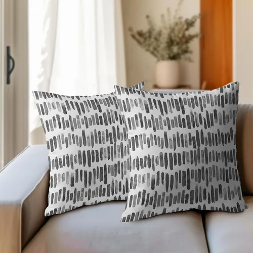 Miniatura 6 de Juego de 2 fundas de almohada de rayas negras para exteriores, 16 x 16 pulgadas, diseño geométrico de rayas abstractas, algodón y lino, cuadradas