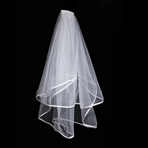 Miniatura 4 de Doble cinta borde centro cascada nupcial velo de boda con peine