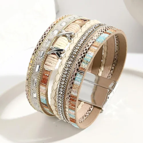 Miniatura 2 de Fesciory - Pulsera de leopardo para mujer, estilo bohemio de cuero multicapa con perlas de cristal