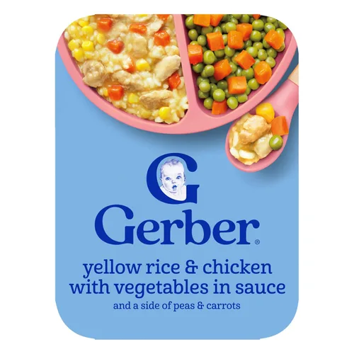 Gerber Comida para niños pequeños, arroz amarillo y pollo, hora de comer para niños pequeños, 8PK