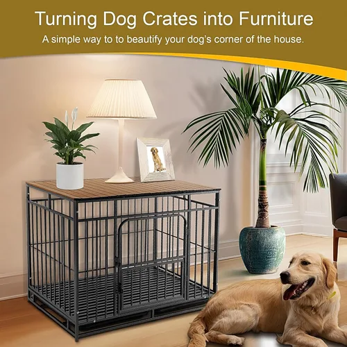 Miniatura 2 de Cubierta para Jaula de Perro de 48 Pulgadas con Imanes para Jaula - Cubierta Plegable de Aluminio para Perrera Decorativa Mesa de Almacenamiento Nuez