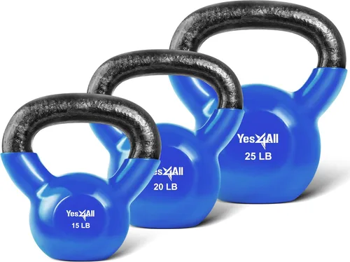 Miniatura 22 de Yes4All - Juego de pesas rusas recubiertas de vinilo, set combinado para entrenamiento corporal completo, fuerza de agarre, flexiones y ejercicios