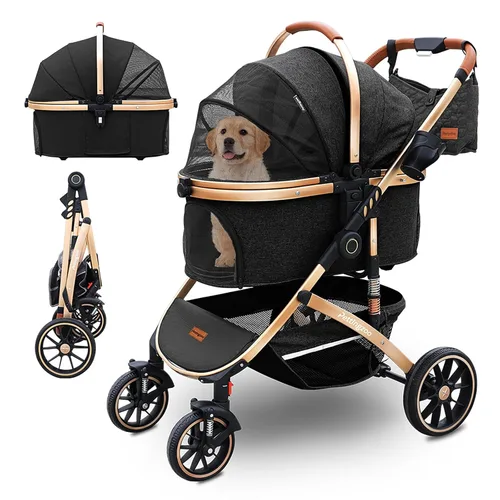 Pettingzoo Cochecito para perros con 4 ruedas, cochecito plegable para gatos para perros pequeños/medianos/grandes y gatos hasta 60 libras,