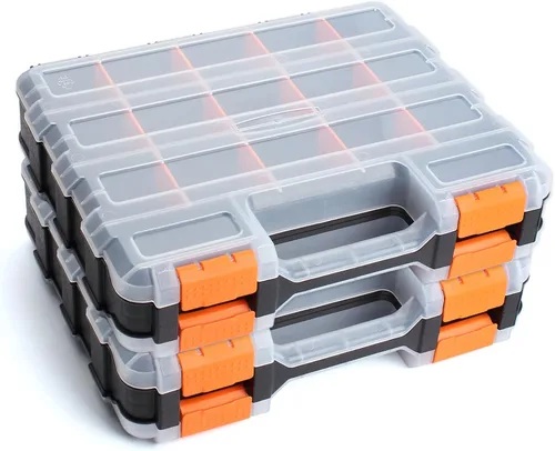 Paquete de 2 cajas de herramientas de plástico, organizador de herramientas de doble cara, caja de herramientas para piezas pequeñas, organizador de