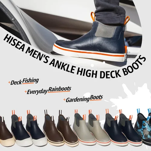 Miniatura 4 de HISEA Botas de cubierta para hombre, botas de pesca de agua salada, impermeables, botas de lluvia de alta tracción