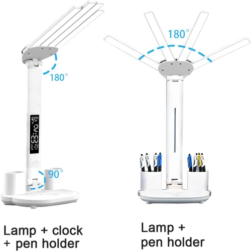 Miniatura 2 de Lámpara de escritorio LED con reloj, lámpara de estudio plegable, 3 modos de iluminación, lámpara de mesa regulable para cuidado de los ojos