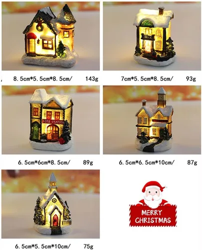 Miniatura 6 de Ochine Casa con luz de pueblo navideño, decoración navideña con luz LED, material de resina, edificios coleccionables de vacaciones