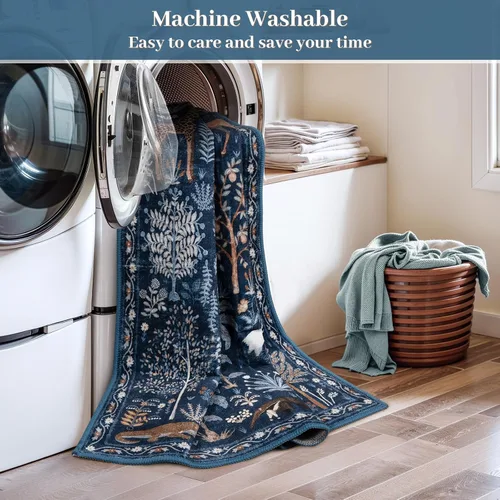Miniatura 2 de OJIA Alfombras azules con estampado de selva de 5 x 7 pies para sala de estar, suaves, ultrafinas, lavables, para dormitorio, alfombra de entrada