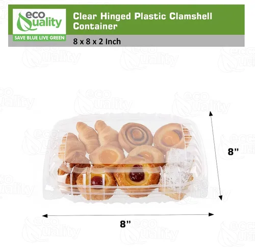 Miniatura 3 de EcoQuality Recipiente de plástico transparente con tapa con bisagras, 8 x 8 x 2 pulgadas, recipiente para llevar con un solo compartimento