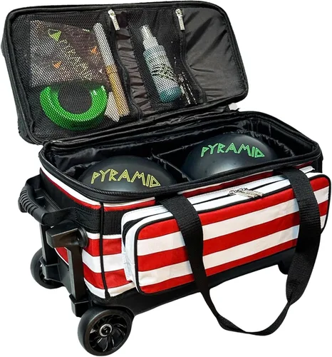 Miniatura 2 de Pyramid Bolsa de Bolos Deluxe de Doble Rodillo para 2 Bolas con Gran Compartimento Separado para Zapatos (Hasta 2 Pares de Zapatos) y Bolsillos