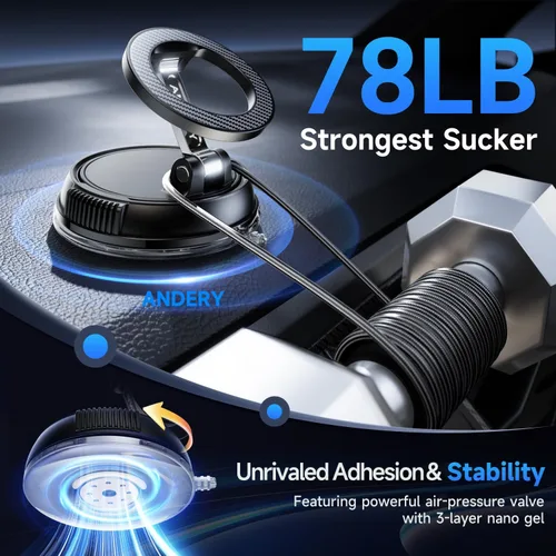 Miniatura 3 de ANDERY Soporte para teléfono de coche para Magsafe [78+LBS de succión más fuerte y 2400gf magnético] Montura de teléfono de coche ajustable en 360°