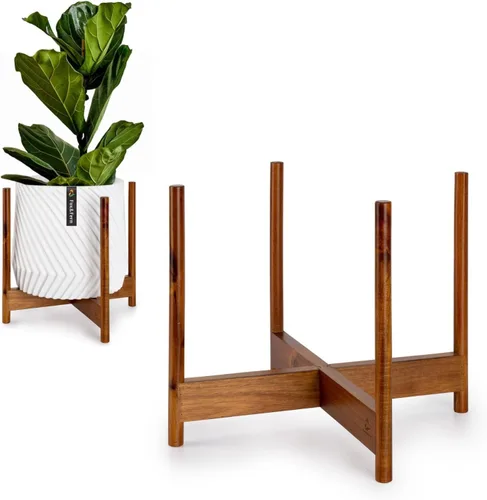 Miniatura 27 de Fox & Fern Soporte Grande Ajustable para Plantas de Interior — 11 a 15 Pulgadas, Soporte Premium de Bambú Estilo Moderno de Mediados del Siglo