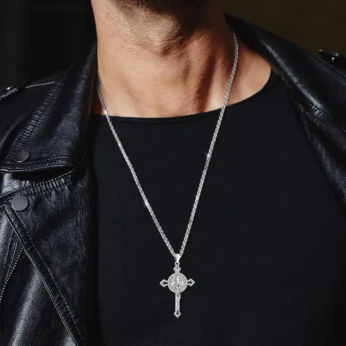 Miniatura 6 de Eusense - Collar con colgante de plata de ley 925 de San MiguelSan Benito para hombres y mujeres con cruz de Jesúsmedalla milagrosa de la Virgen
