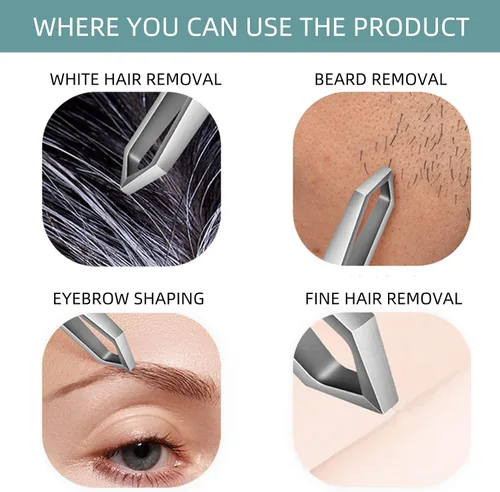 Miniatura 3 de AUSOMTEK Pinzas para arrancar barba y cabello, herramienta fina para cejas, acero inoxidable, punta de 0.394 in, diseño de ranura antideslizante