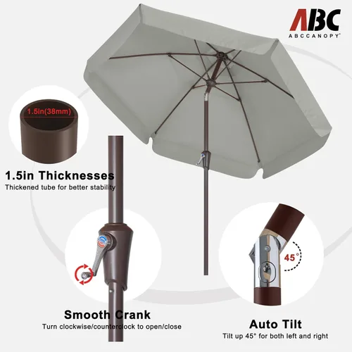 Miniatura 4 de ABCCANOPY - Sombrilla de patio de 7.5 pies con borde festoneado, sombrilla de mesa de exterior con inclinación y manivela, sombrilla de terraza