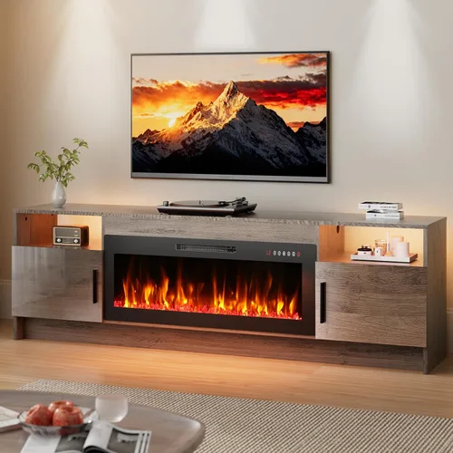 Miniatura 16 de EAG Soporte de TV con chimenea para TV de 65 pulgadas, soporte de TV con chimenea eléctrica de 18 pulgadas, centro de entretenimiento con estantes