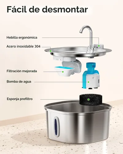 Miniatura 7 de PEKTACO Fuente de Agua para Gatos de Acero Inoxidable, Dispensador de Agua para Gatos de 3.2L/108oz con Bomba de Agua Ultra Silenciosa y Ventana