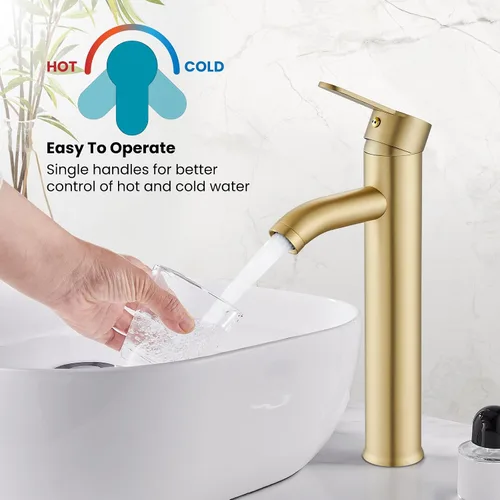 Miniatura 5 de gotonovo Grifo para Lavabo Vessel Grifo de Baño Moderno de 1 Orificio Montaje en Cubierta Lavatorio Tocador Grifo Mezclador de Una Sola Manija