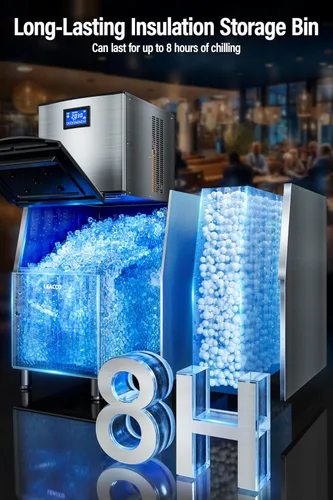Miniatura 5 de Máquina comercial para hacer hielo 600LBS/24H, máquina de hielo industrial de 1200 W con contenedor de almacenamiento de acero inoxidable de 400