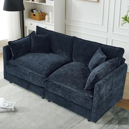 Miniatura 31 de Setawix Sofá Profundo de 3 Plazas con Otomana, Sofás de Nube en Forma de L de 112.2" para Sala de Estar, Sofá de Nube de Chenilla con Asiento Café