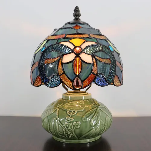 Miniatura 5 de Lámpara pequeña Tiffany de mesa con forma de hongo, mini vitral, luz de escritorio, memoria, condolencias, lámpara de cerámica, 8 x 11 pulgadas